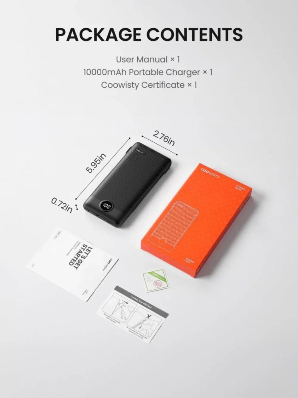 Slim Portable Charger Power Bank 10000mAh with Built-in Cables & LED Display